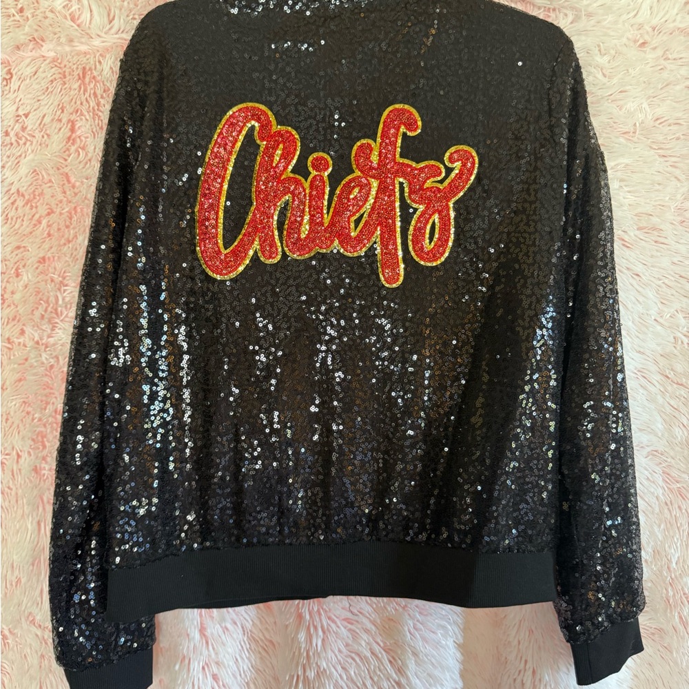 Black Sequin Chiefs Patch Jacket - image 3